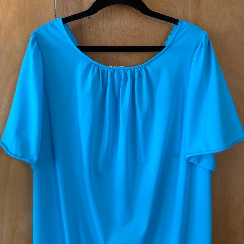 Shadowline Turquoise Blue Floral Embroidered Nylon Maxi Nightgown Womens 2X - Picture 6 of 7